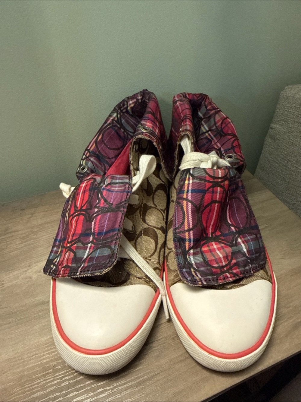 Coach Fold-Over Bonney Plaid Canvas Sneakers Women’s Size 10